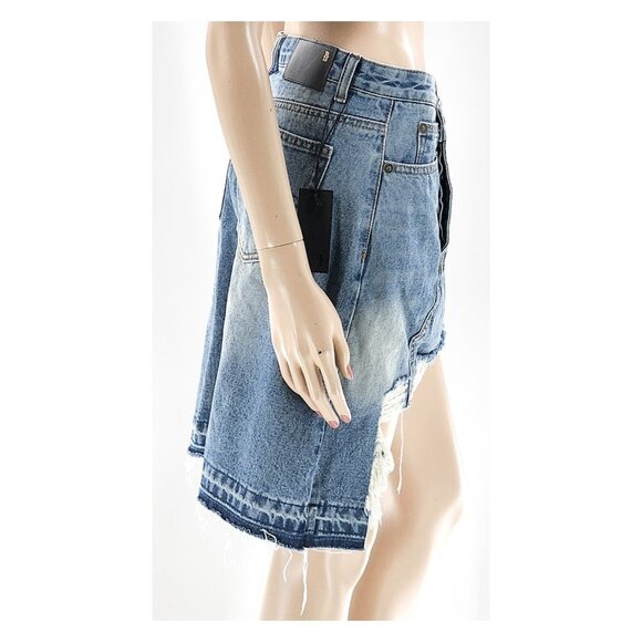 R13 NWT Boy Skinny Ripped Distressed Irregular Hem Denim Skirt - Picture 6 of 14